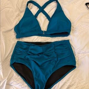 HALARA Teal Bikini Set with Cross-Back